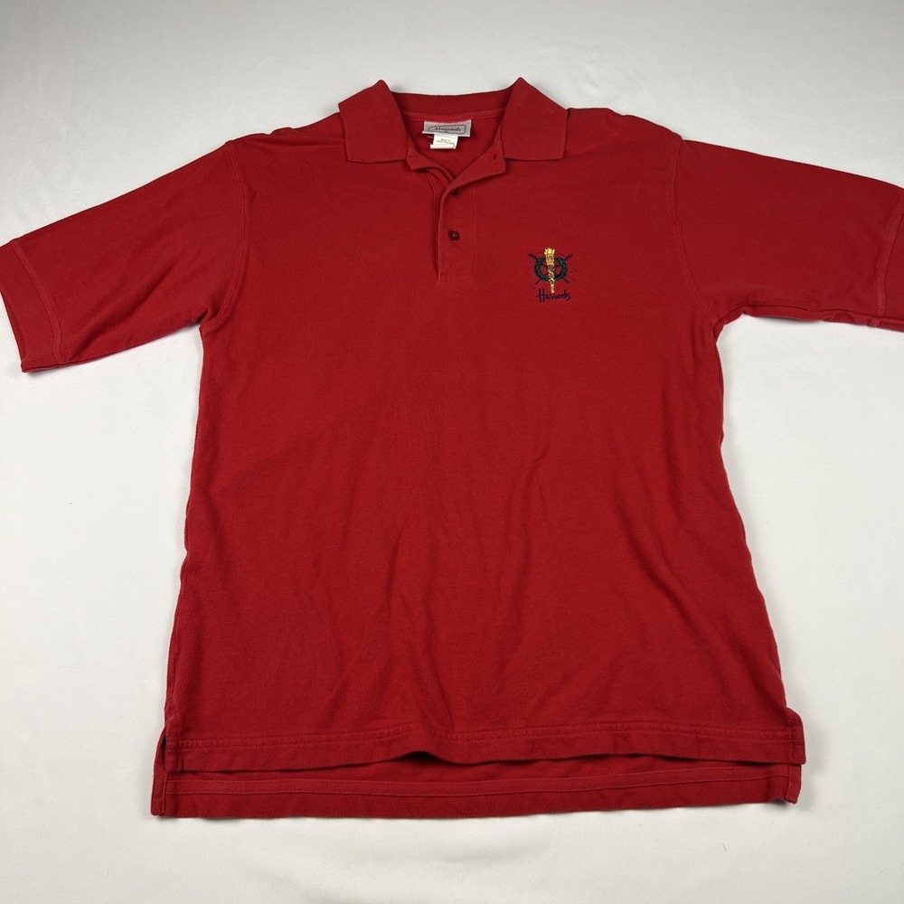 Harrods Knightsbridge Made in Great Britain Red Cotton Golf Polo Embroidered M